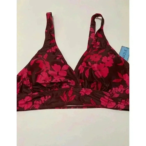 Yonique Plus Size V Neck Criss Cross Back Red Flower Bikini Top NWT Size 18W - Picture 7 of 9